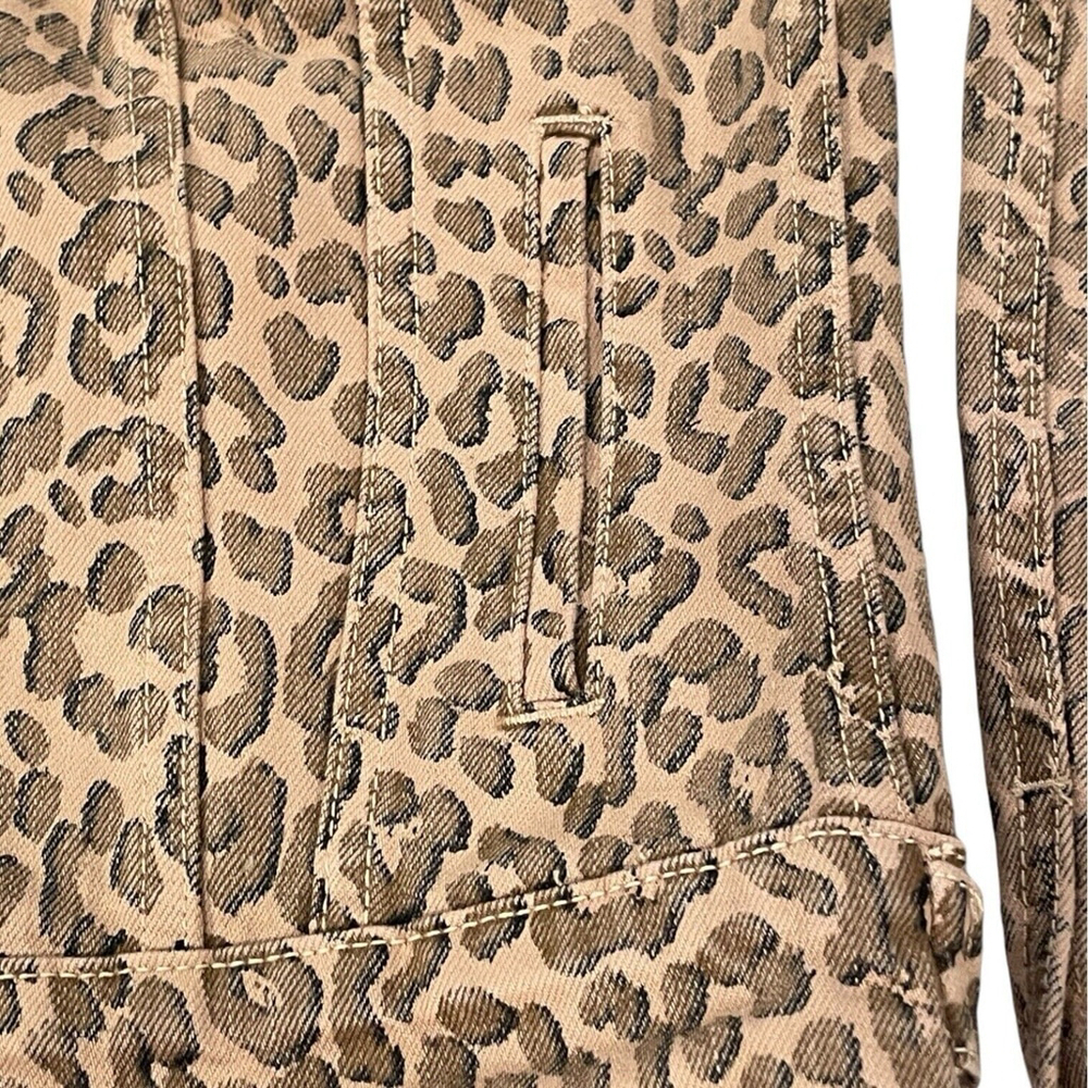 Lucky Brand Womens XS Leopard Denim Jacket The Tomboy Trucker Animal Print Brown - Picture 7 of 16